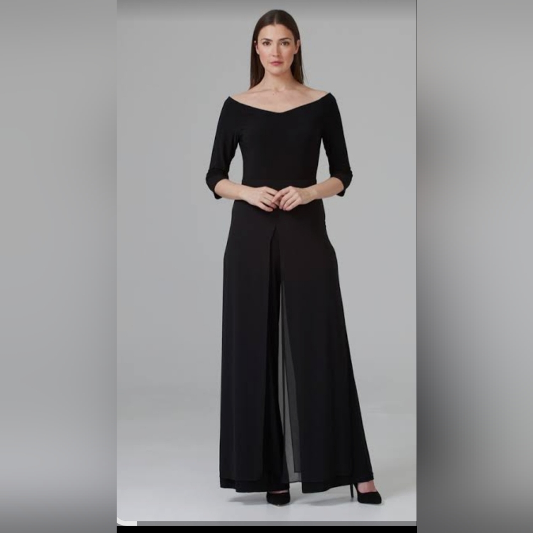 Joseph Ribkoff Off-Shoulder Black Wide-Leg Jumpsuit Sz 8